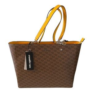 New Karl Lagerfeld Monogram Mango Tote Bag Vegan Leather NWT